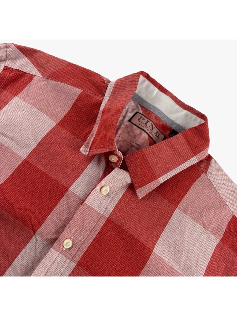 Thomas Pink Men’s 100% Cotton Buffalo Check Button-Down Shirt Red • XL